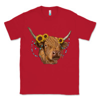 Red highland cow with sunflowers turquoise Classic Tee - RanaPortraitStore
