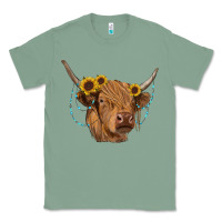 Sage highland cow with sunflowers turquoise Classic Tee - RanaPortraitStore