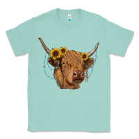 Seafoam highland cow with sunflowers turquoise Classic Tee - RanaPortraitStore