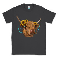 Smoke highland cow with sunflowers turquoise Classic Tee - RanaPortraitStore