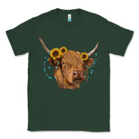 Sports Green highland cow with sunflowers turquoise Classic Tee - RanaPortraitStore
