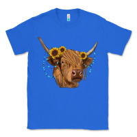 True Royal highland cow with sunflowers turquoise Classic Tee - RanaPortraitStore