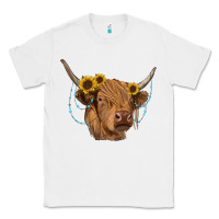 White highland cow with sunflowers turquoise Classic Tee - RanaPortraitStore