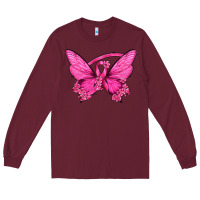 Burgundy Breast Cancer Butterfly Long Sleeve Tee - texasbilliewilder