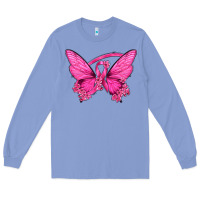 Colony Blue Breast Cancer Butterfly Long Sleeve Tee - texasbilliewilder
