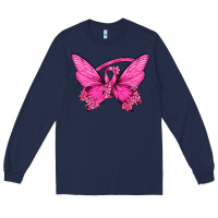 Navy Breast Cancer Butterfly Long Sleeve Tee - texasbilliewilder