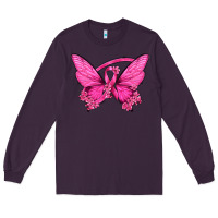 Plum Breast Cancer Butterfly Long Sleeve Tee - texasbilliewilder