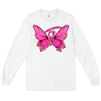 White Breast Cancer Butterfly Long Sleeve Tee - texasbilliewilder