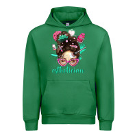 Emerald Esthetician Messy Bun With Pink Leopard Glasses Bbs Urban Hoodie - BundleAndBundleShop