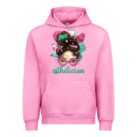 Fuchsia Pink Esthetician Messy Bun With Pink Leopard Glasses Bbs Urban Hoodie - BundleAndBundleShop