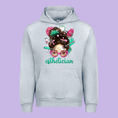Esthetician Messy Bun With Pink Leopard Glasses Bbs Urban Hoodie Designed By Bundleandbundleshop