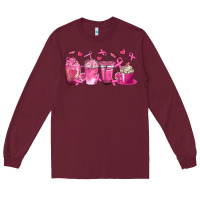 Burgundy Breast Cancer Coffee Cups Long Sleeve Tee - texasbilliewilder