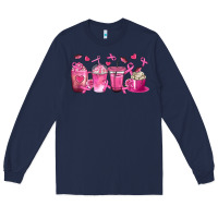 Navy Breast Cancer Coffee Cups Long Sleeve Tee - texasbilliewilder