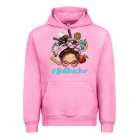Fuchsia Pink Best Teacher Messy Bun Bbs Urban Hoodie - BundleAndBundleShop