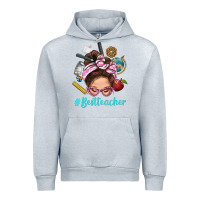 Heather Grey Best Teacher Messy Bun Bbs Urban Hoodie - BundleAndBundleShop