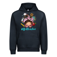Navy Best Teacher Messy Bun Bbs Urban Hoodie - BundleAndBundleShop