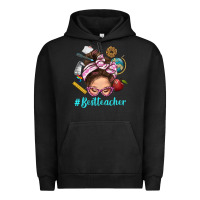 Pigment Black Best Teacher Messy Bun Bbs Urban Hoodie - BundleAndBundleShop