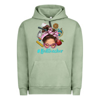 Pigment Oil Green Best Teacher Messy Bun Bbs Urban Hoodie - BundleAndBundleShop