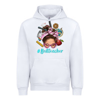 White Best Teacher Messy Bun Bbs Urban Hoodie - BundleAndBundleShop
