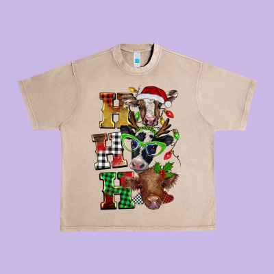 Christmas Ho Ho Ho Cow Urban Heavy Tee Designed By Barkaloodesign