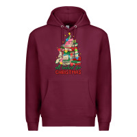 Burgundy christmas book tree Premium Hoodie - MaliasSmallBusiness