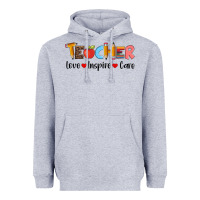 Heather Grey teacher love inspıre care wıth  and pen Heavyweight Hoodie - Artiststas