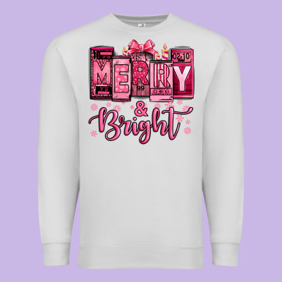 Merry And Bright Pink Christmas Premium Sweatshirt Designed By Jasminsmagicworld