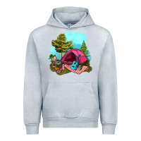 Heather Grey Glamping Camp And Pink Tent Urban Hoodie - BundleAndBundleShop