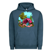 Pigment Midnight Navy Glamping Camp And Pink Tent Urban Hoodie - BundleAndBundleShop