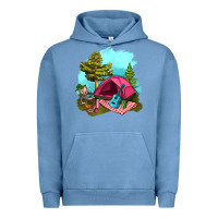 Pigment Pebble Blue Glamping Camp And Pink Tent Urban Hoodie - BundleAndBundleShop