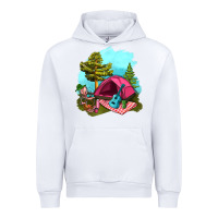 White Glamping Camp And Pink Tent Urban Hoodie - BundleAndBundleShop