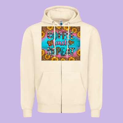 Coffee Teach Repeat Zipper Hoodie Designed By Hra Design Shop