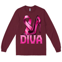 Burgundy Breast Cancer Diva Ribbon and Heels Long Sleeve Tee - texasbilliewilder