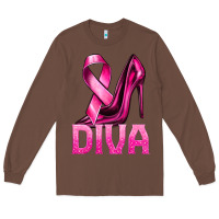 Chestnut Breast Cancer Diva Ribbon and Heels Long Sleeve Tee - texasbilliewilder