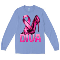 Colony Blue Breast Cancer Diva Ribbon and Heels Long Sleeve Tee - texasbilliewilder