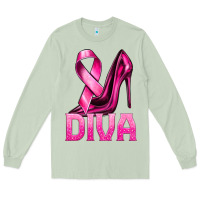 Matcha Breast Cancer Diva Ribbon and Heels Long Sleeve Tee - texasbilliewilder