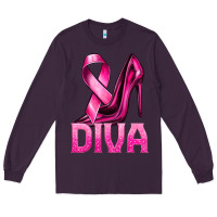 Plum Breast Cancer Diva Ribbon and Heels Long Sleeve Tee - texasbilliewilder