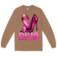 Toasted Coconut Breast Cancer Diva Ribbon and Heels Long Sleeve Tee - texasbilliewilder