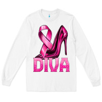 White Breast Cancer Diva Ribbon and Heels Long Sleeve Tee - texasbilliewilder
