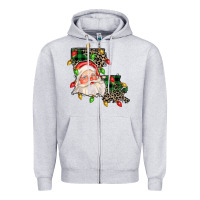 Heather Grey Louisiana map christmas santa Zipper Hoodie - FaDigitalArtStudio