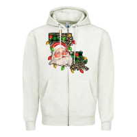Oatmeal Heather Louisiana map christmas santa Zipper Hoodie - FaDigitalArtStudio