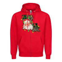 Red Louisiana map christmas santa Zipper Hoodie - FaDigitalArtStudio