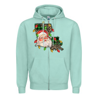 Seafoam Louisiana map christmas santa Zipper Hoodie - FaDigitalArtStudio