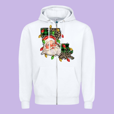 Louisiana Map Christmas Santa Zipper Hoodie Designed By Fadigitalartstudio