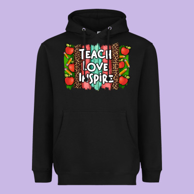 Teach Love Inspire Brushstroke With  And Pen Leopard Heavyweight Hoodie Designed By Artiststas