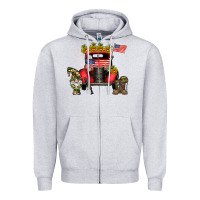 Heather Grey america soldier truck Zipper Hoodie - CowhideDigitalArt