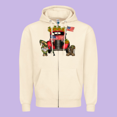 America Soldier Truck Zipper Hoodie Designed By Cowhidedigitalart