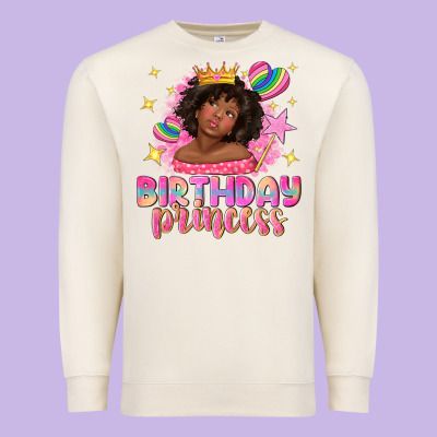 Birthday Princess With Afro Girl Premium Sweatshirt Designed By Nancycooperartshop