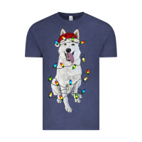 Vintage Denim Christmas White Shepherd With Christmas Lights Vintage Tee - RanaPortraitStore