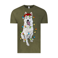 Vintage Olive Christmas White Shepherd With Christmas Lights Vintage Tee - RanaPortraitStore